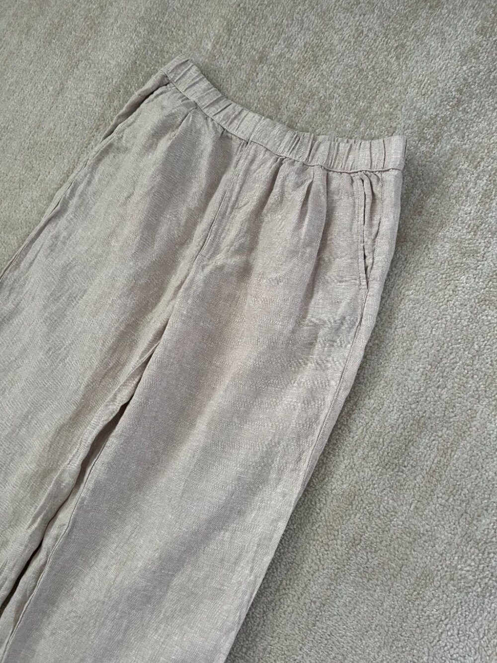 PACT 100% Organic Linen Wide Leg Pants Beige Tan High Rise Casual Trouser S - Picture 3 of 12